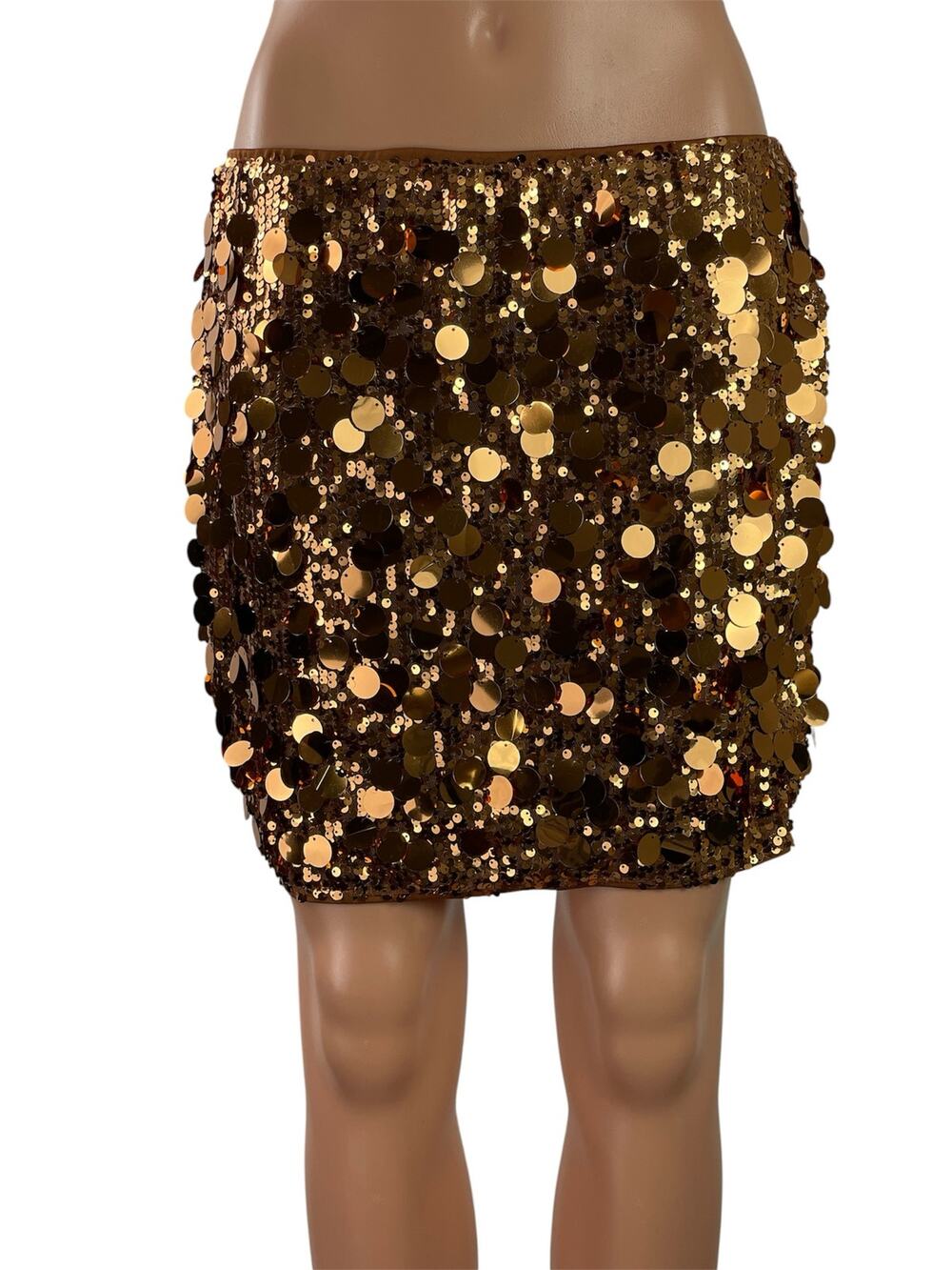 SheIn Women's Gold Brown Disc Sequins Party Mini Straight Pencil Skirt Size L
